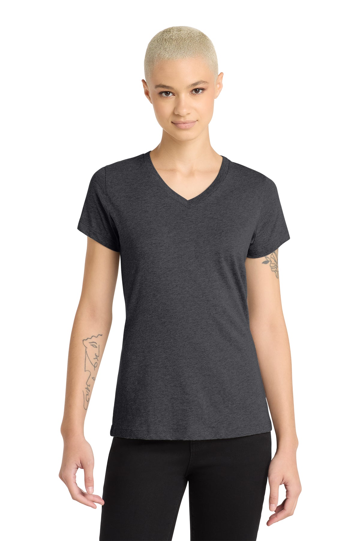 DM1190L District Women’s Perfect Blend CVC V-Neck Tee