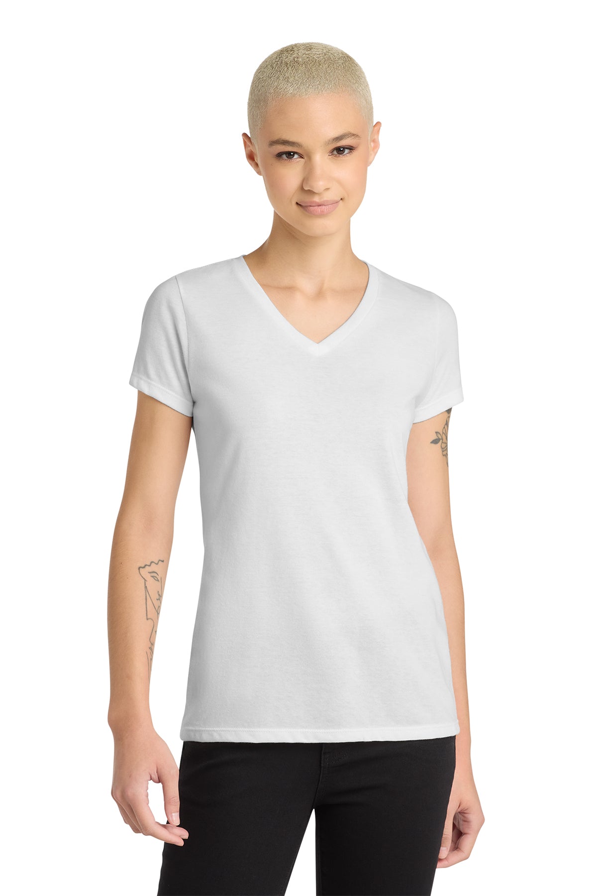 DM1190L District Women’s Perfect Blend CVC V-Neck Tee
