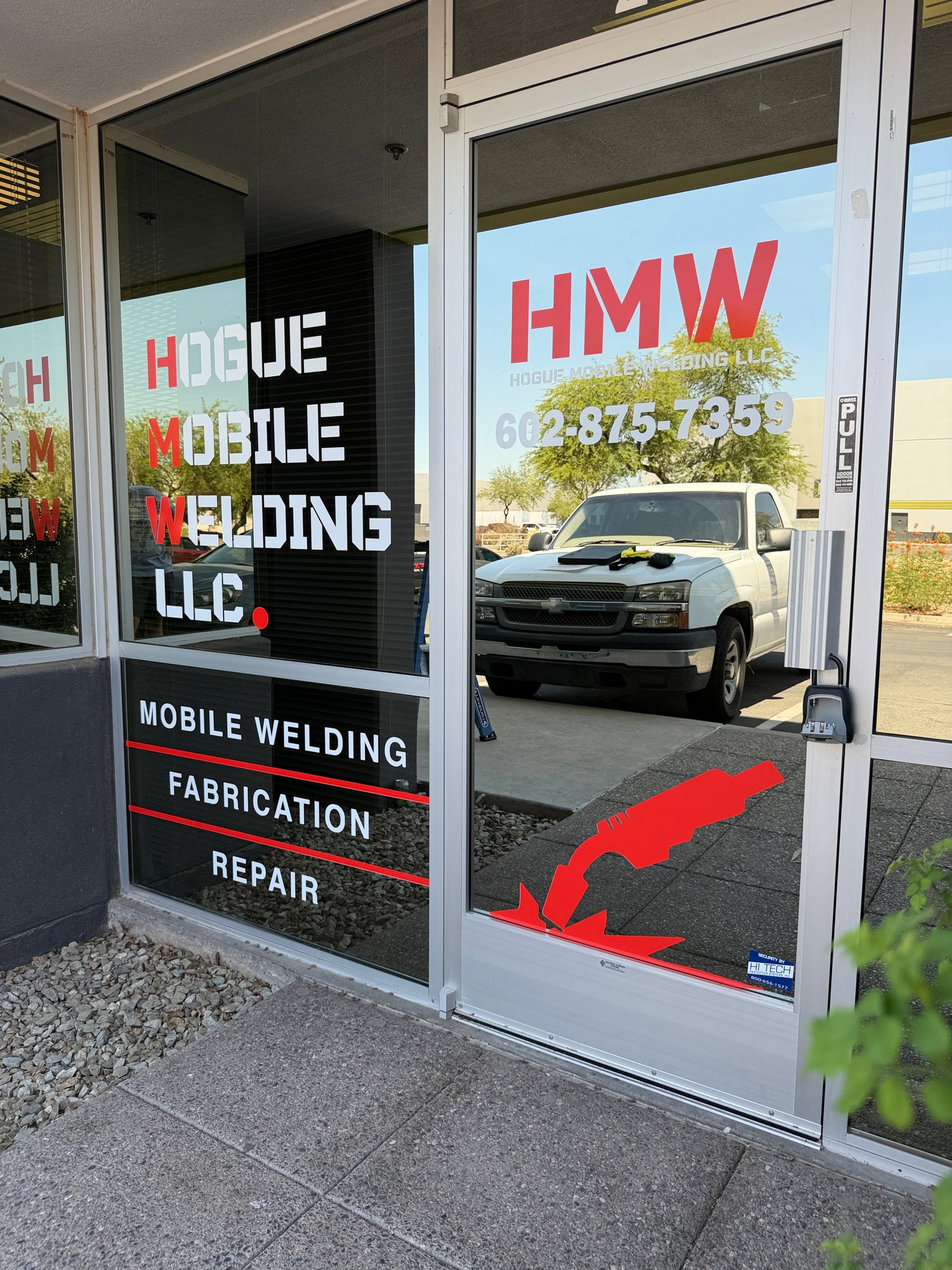 Storefront graphics were printed and installed at our customers location by the Phoenix Deer Vally Airport in North Phoenix, Arizona.
